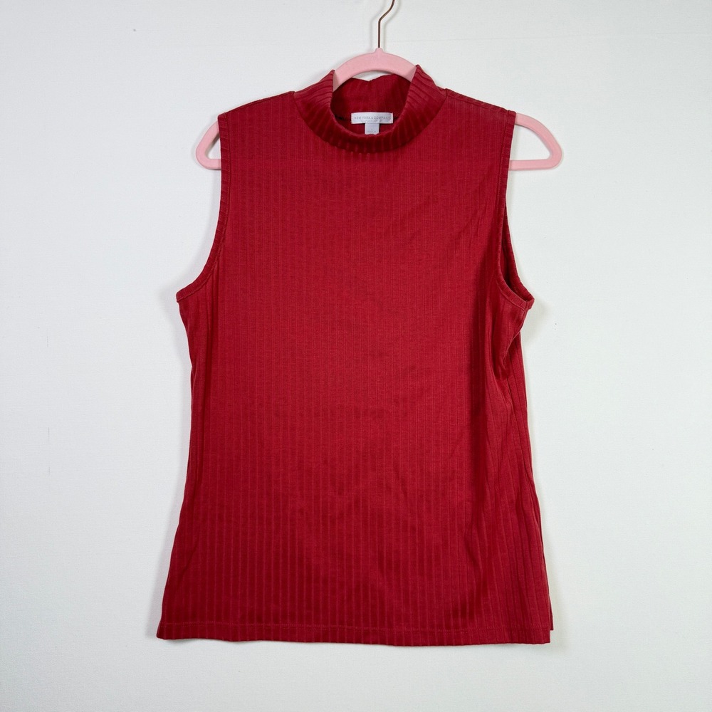 NEW YORK & COMPANY Red Ribbed Mock Neck Sleeveless Shell Top Size L